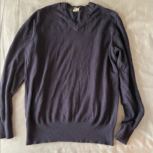 Mens Navy V Neck Sweatshirt/Pullover Sweater Patches On Elbows - Picture 3 of 5